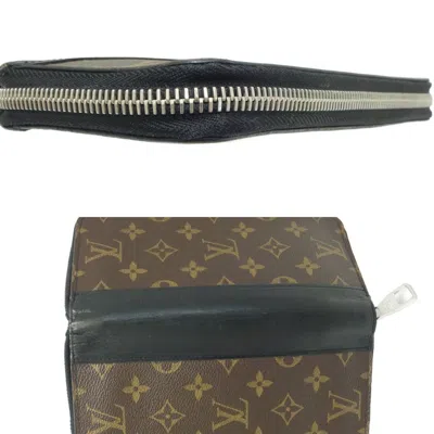 Pre-owned Louis Vuitton Black Brown Canvas Long Wallet (bi-fold) () In Black, Brown