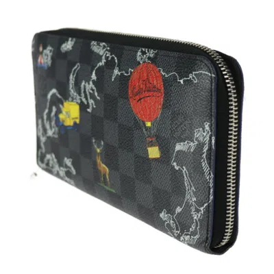 Pre-owned Louis Vuitton Black Gray Multi-color Damier Canvas Long Wallet (bi-fold) () In Black, Gray, Multi-color