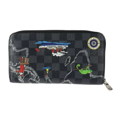 Pre-owned Louis Vuitton Black Gray Multi-color Damier Canvas Long Wallet (bi-fold) () In Black, Gray, Multi-color