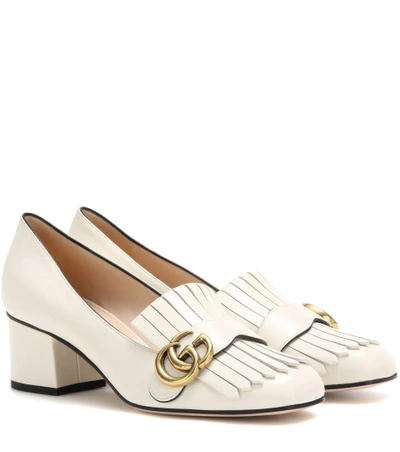 Gucci Marmont Fringed Logo-embellished Leather Pumps In White