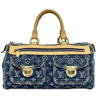 Pre-owned Louis Vuitton Blue Monogram Denim Leather Boston Bag Handbag ()
