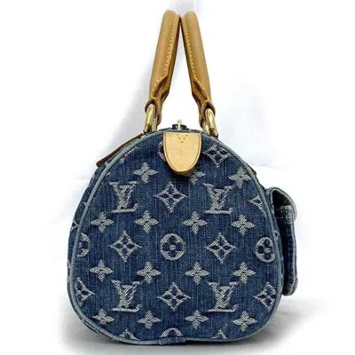 Pre-owned Louis Vuitton Blue Monogram Denim Leather Boston Bag Handbag ()