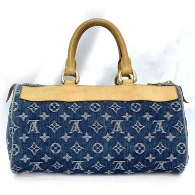 Pre-owned Louis Vuitton Blue Monogram Denim Leather Boston Bag Handbag ()