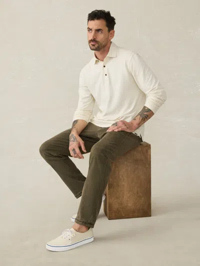 Faherty Long-sleeve Twill Knit Polo Shirt In Coastal Cream