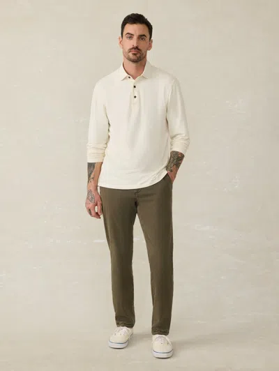 Faherty Long-sleeve Twill Knit Polo Shirt In Coastal Cream