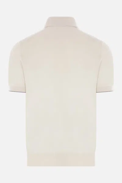 Brunello Cucinelli Knitted Cotton Polo Shirt In English White+bark