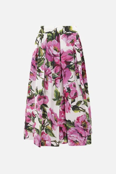 Shop Dolce & Gabbana Skirts In Fuchsia Peonies White Background