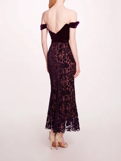 Marchesa Velvet Cutwork Midi Dress In Dark Purple