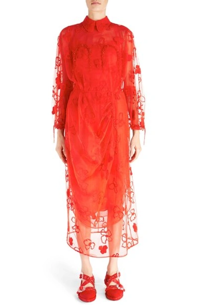 Shop Simone Rocha 'spooky' Floral Embroidered Dress In Red