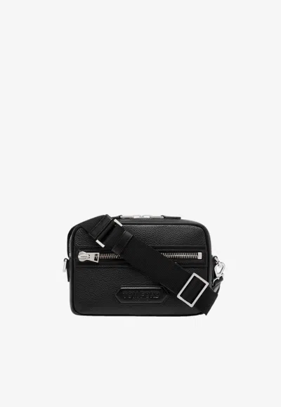 Tom Ford Small Leather Messenger Bag In Black