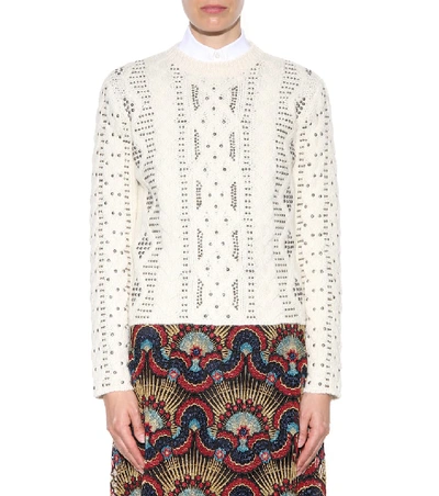 Shop Valentino Embellished Wool And Alpaca Sweater In White