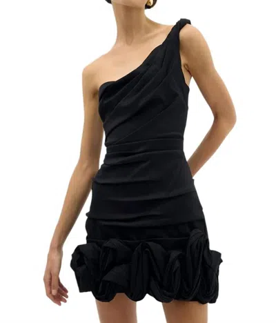 Rachel Gilbert Ochre Ruched One-shoulder Bubble Hem Mini Dress In Black