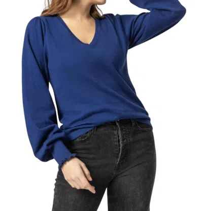 Lilla P Cotton Cashmere Puff Sleeve V-neck Sweater In Nautilus In Multi