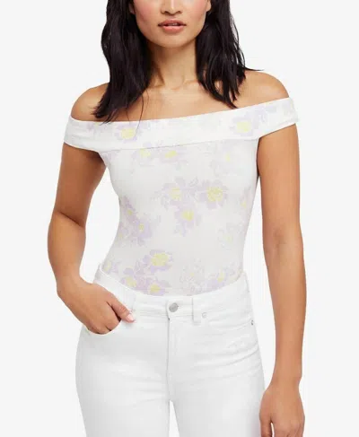 Shop Free People So Much Stretch Flowers Off Shoulder Bodysuit In White