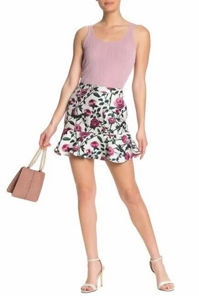 Endless Rose Floral Print Jacquard Ruffled Hemline Mini Skirt In Magenta Combo In Multi