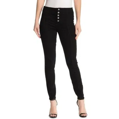 BLANKNYC HIGH RISE EXPOSED BUTTONS DENIM SKINNY JEANS IN BLACK 