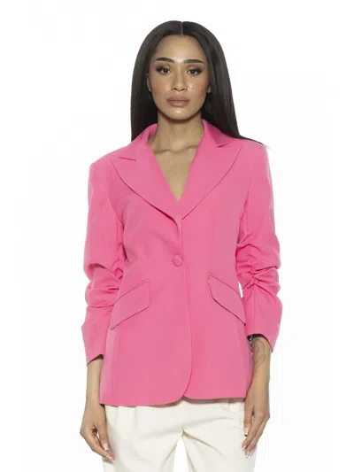 Alexia Admor Ruched Sleeve One-button Blazer In Pink