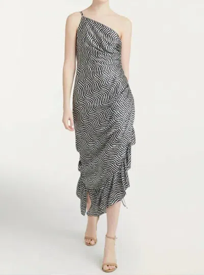Cinq À Sept Christel One Shoulder Asymmetric Midi Dress In Ivory Navy In Multi