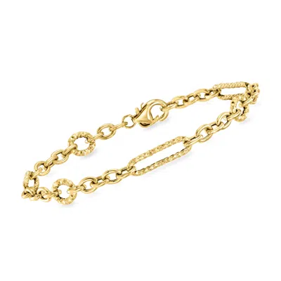 Ross-simons Italian 14kt Yellow Gold Alternating Cable And Paper Clip Link Bracelet In Gold
