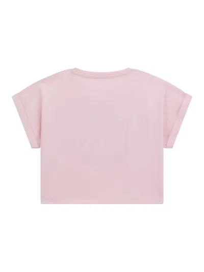 Shop Guess Girls Cropped Logo T-shirt In Pink