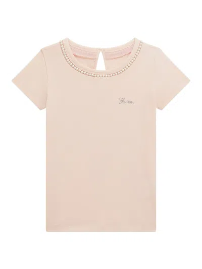 Shop Guess Girls Logo T-shirt With Pearls In Pink