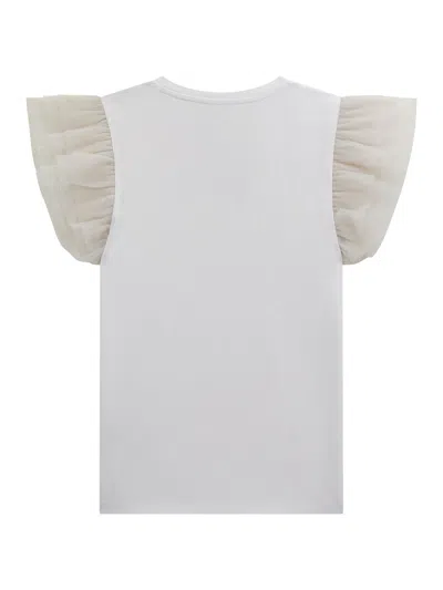 Guess Girls Tulle Sleeve T-shirt In White