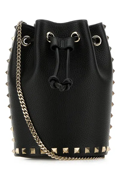 Valentino Borsa Mini In Pelle Nera Con Rivetti Piramidali E Chiusura A Cordoncino