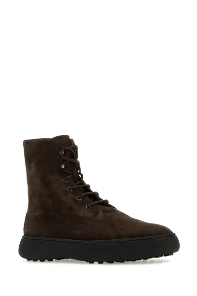 Tod's Striped Suede Ankle Boots With Chunky Rubber Sole For Men