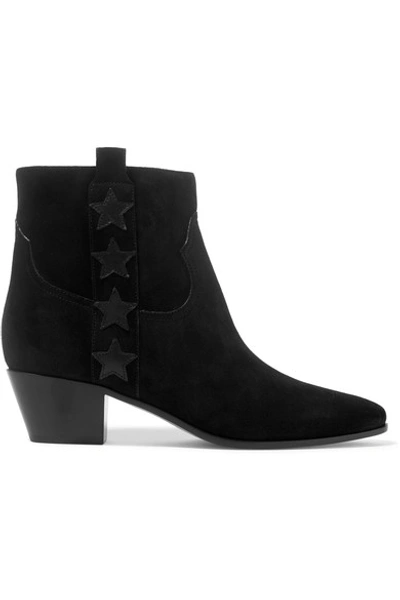 Shop Saint Laurent Star-appliquéd Suede Ankle Boots