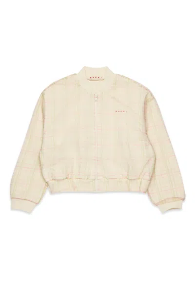 Marni Bomber Sweatshirt With Check Allover Tulle In Yellow