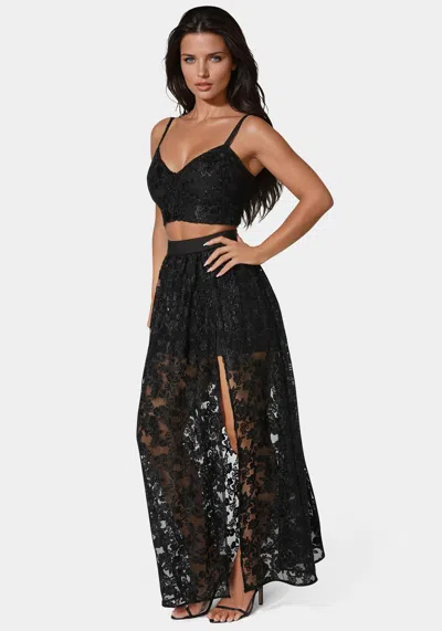 Bebe Two Piece Embroidered Gown In Black
