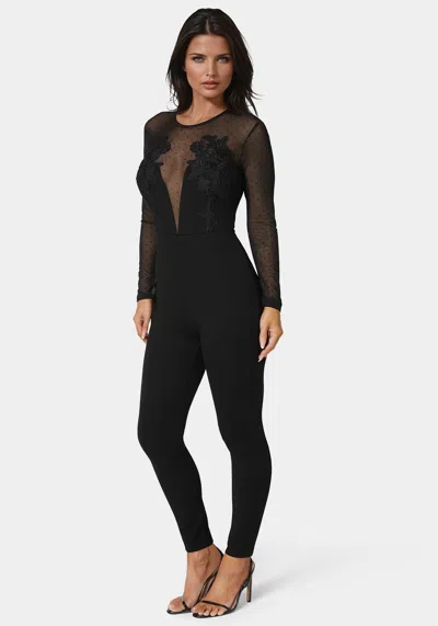 Bebe Lace Applique Catsuit In Black