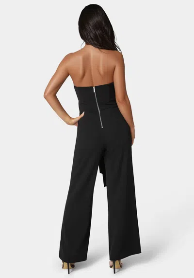 Bebe Strapless Feather Jumpsuit In Black