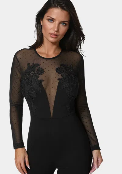 Bebe Lace Applique Catsuit In Black
