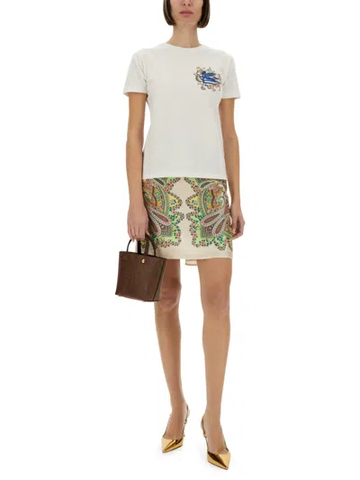 Etro White T-shirt With Logo Embroidery
