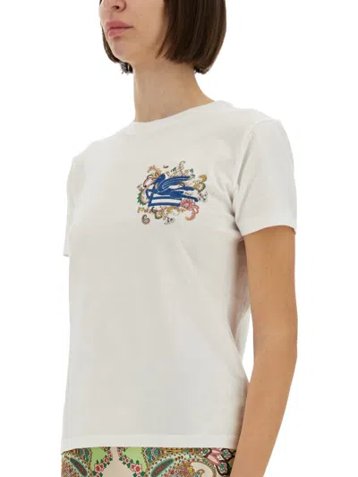 Etro White T-shirt With Logo Embroidery