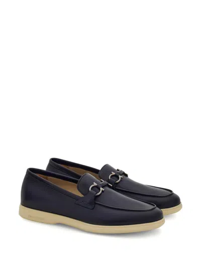 Ferragamo Men's Cosimo Leather Casual Loafers With Gancini Buckle In Blue