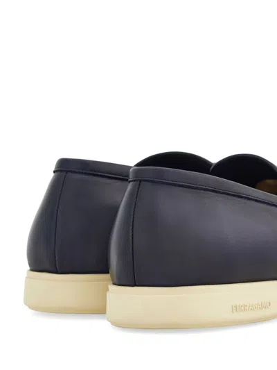 Ferragamo Men's Cosimo Leather Casual Loafers With Gancini Buckle In Blue