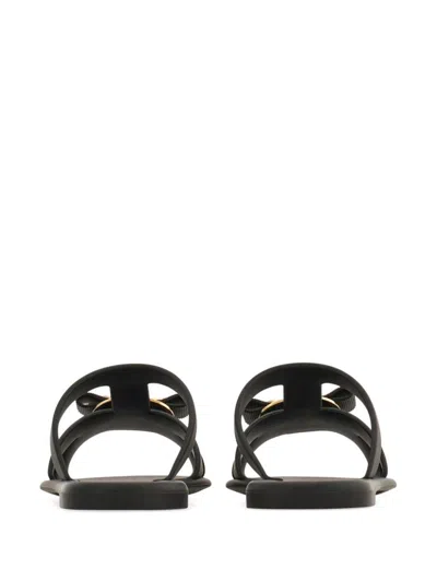 Ferragamo Lilou Vara Plate Flat Slides In Black