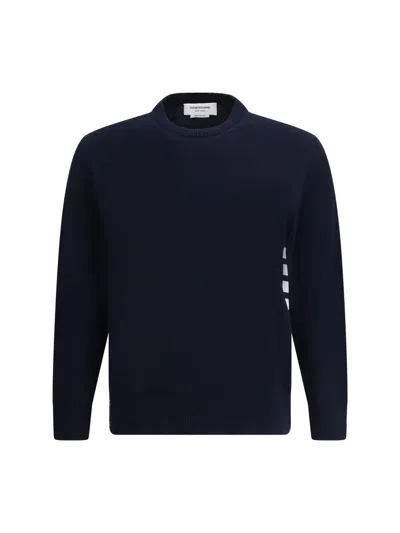 Thom Browne Iconic Bands Sweater With Side Slits In Blue
