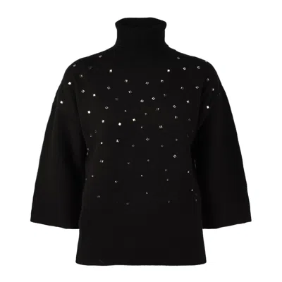 Anneclaire Black Virgin Wool Cashmere Blend Turtleneck Sweater In Black