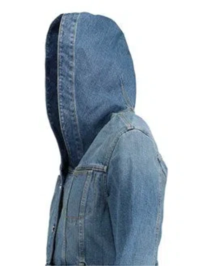 Alaïa Hooded Denim Jacket With Cinched Waist In Blue