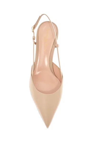 Gianvito Rossi Sandy Calfskin Pumps With Open-back And Hook-and-loop Closure In Beige