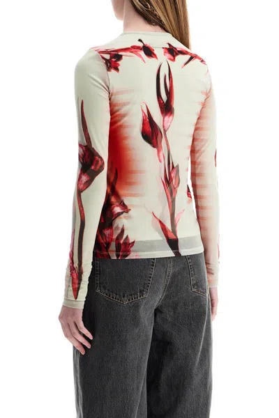 Jean Paul Gaultier Mint Jersey Top With Floral Pattern And Double Layer Women In Pink