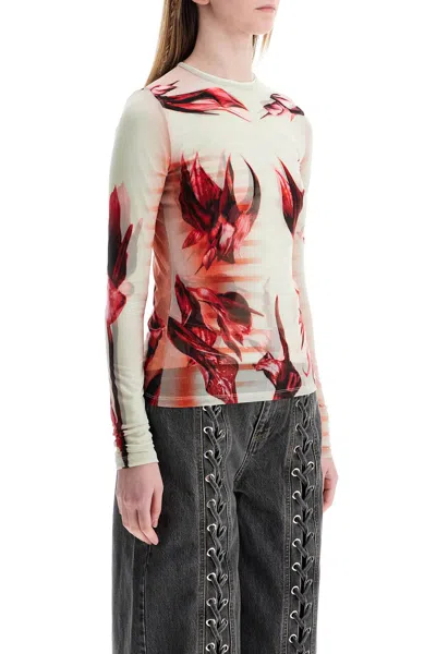 Jean Paul Gaultier Mint Jersey Top With Floral Pattern And Double Layer Women In Pink