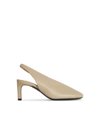 Jil Sander White Slingback Pumps With Square Toe And High Heel In Leather Woman In Cream