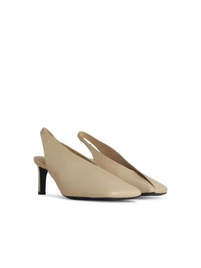 Jil Sander White Slingback Pumps With Square Toe And High Heel In Leather Woman In Cream