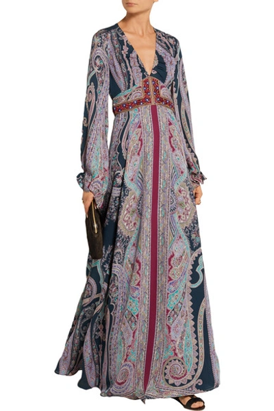 Shop Etro Embellished Paisley-print Silk Maxi Dress