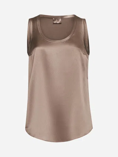 Brunello Cucinelli Women Brown Satin Reversible Top In Brown