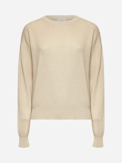 Brunello Cucinelli Beige Monili Cotton Sweater